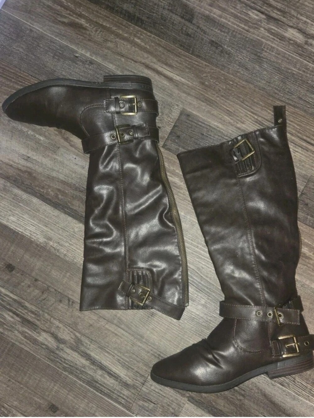 Rampage Women's Dark Brown Moto Combat Boots with Buckles